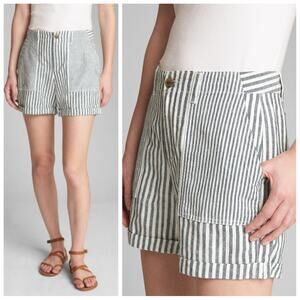GAP Women's 5" Girlfriend Utility Stripe Shorts Size 2 Linen Cotton Spring Navy